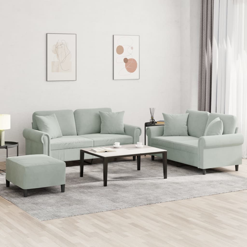 Ensemble de canapés 3 pcs avec coussins gris clair velours - XIOS