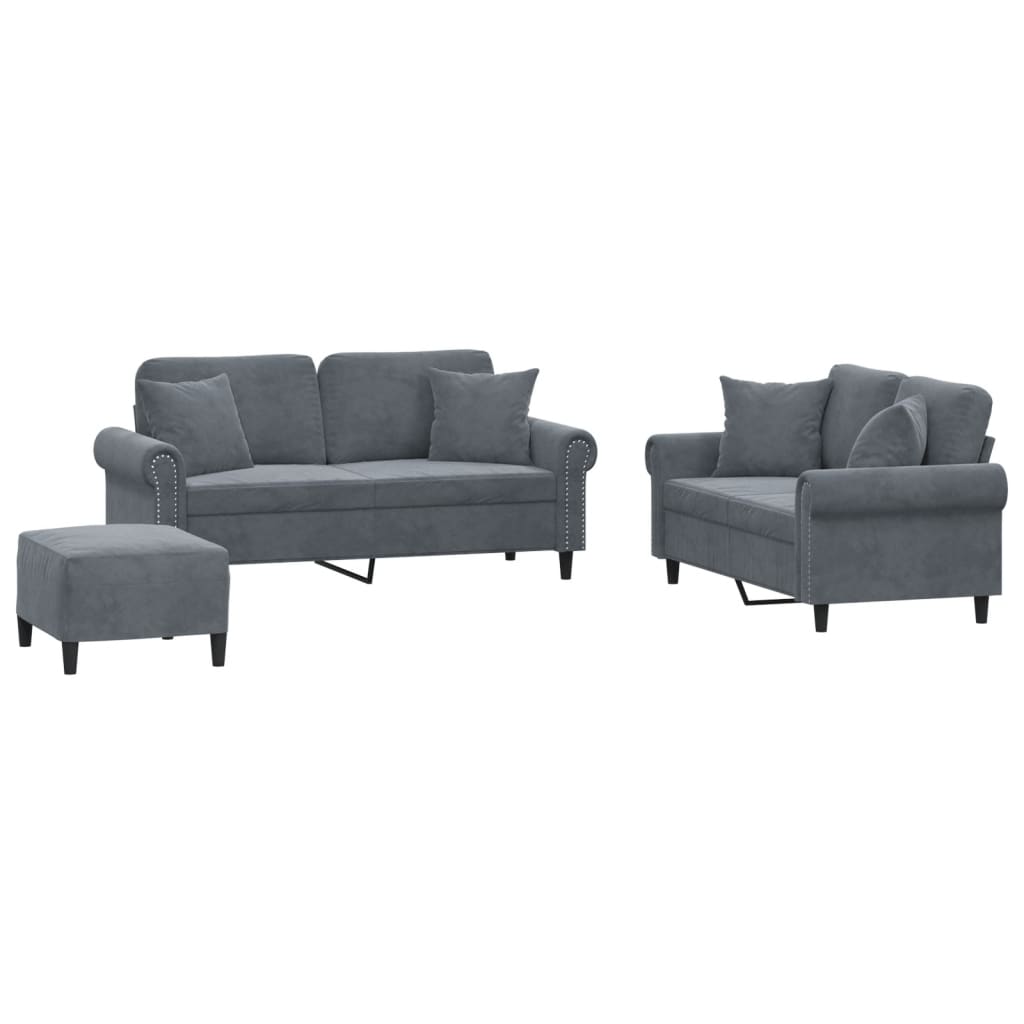 Ensemble de canapés 3 pcs avec coussins gris foncé velours - XIOS