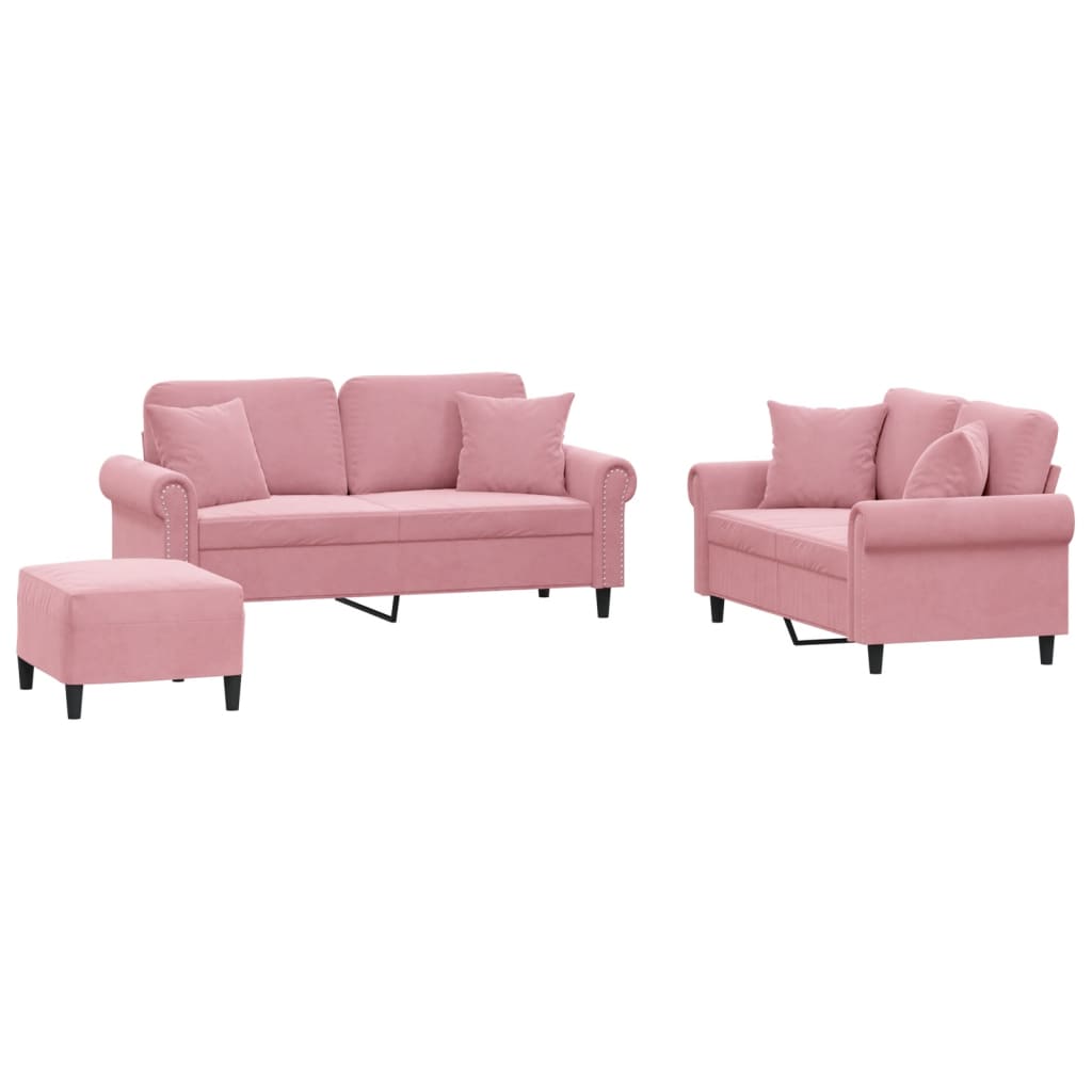 Ensemble de canapés 3 pcs avec coussins rose velours