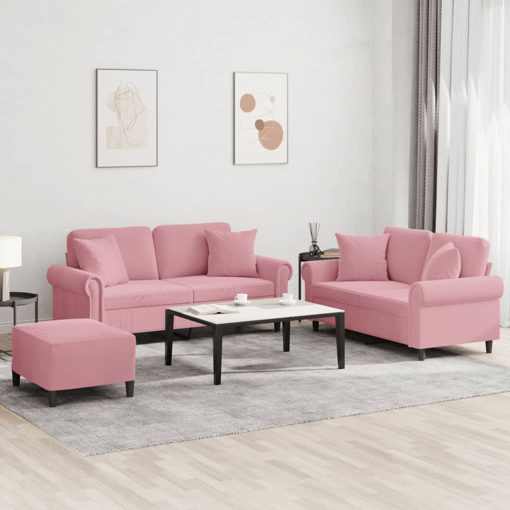 Ensemble de canapés 3 pcs avec coussins rose velours