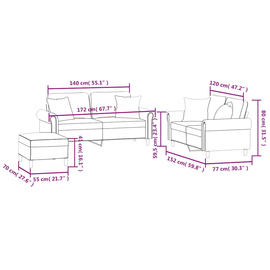 Ensemble de canapés 3 pcs avec coussins noir velours - XIOS