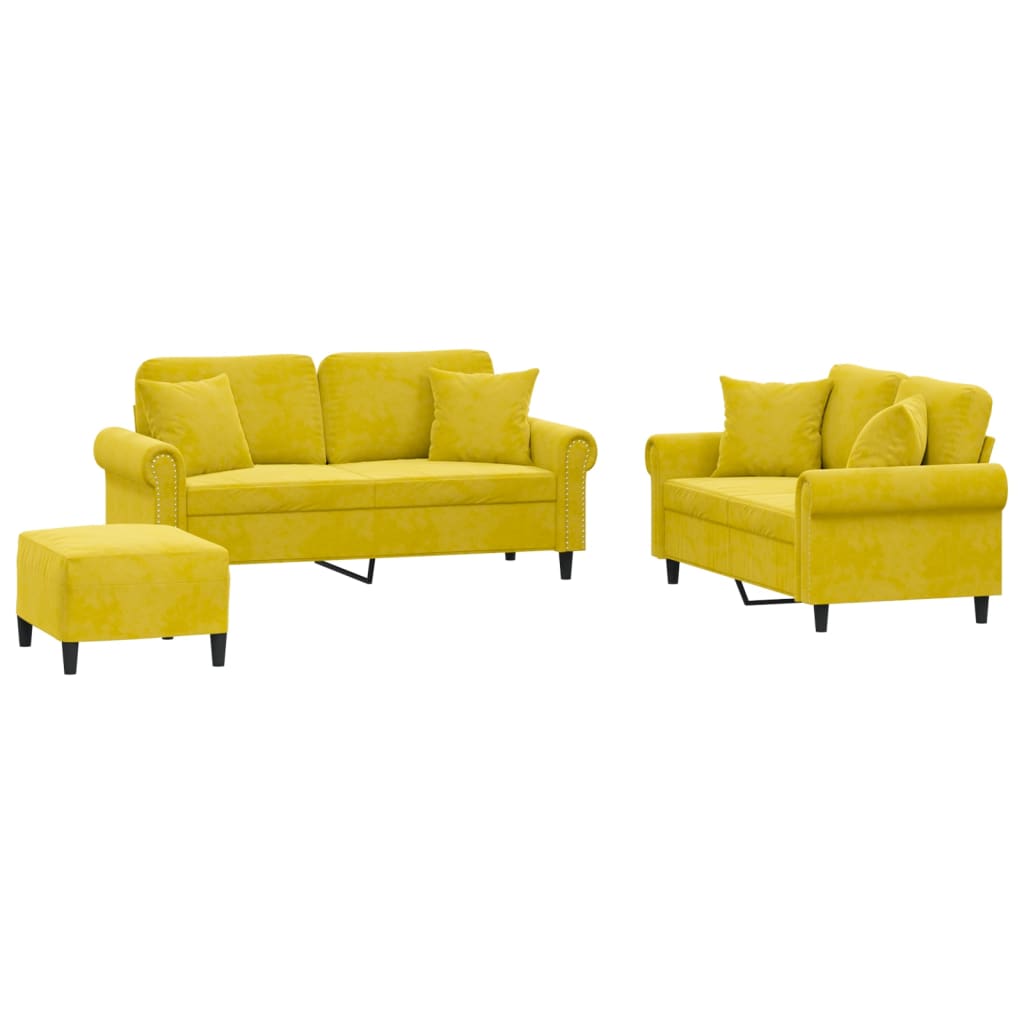 Ensemble de canapés 3 pcs avec coussins jaune velours - XIOS