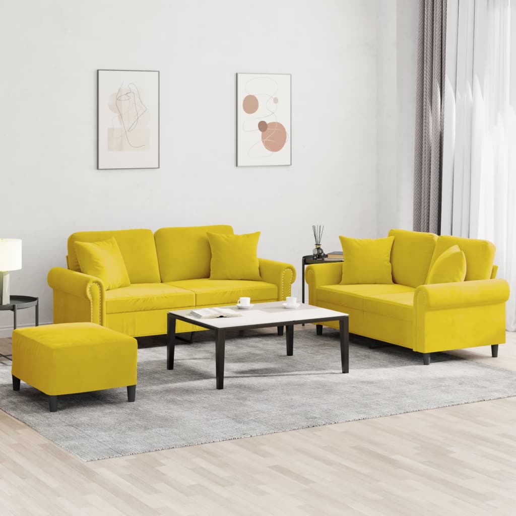 Ensemble de canapés 3 pcs avec coussins jaune velours - XIOS