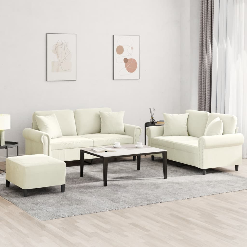 Ensemble de canapés 3 pcs avec coussins crème velours - XIOS
