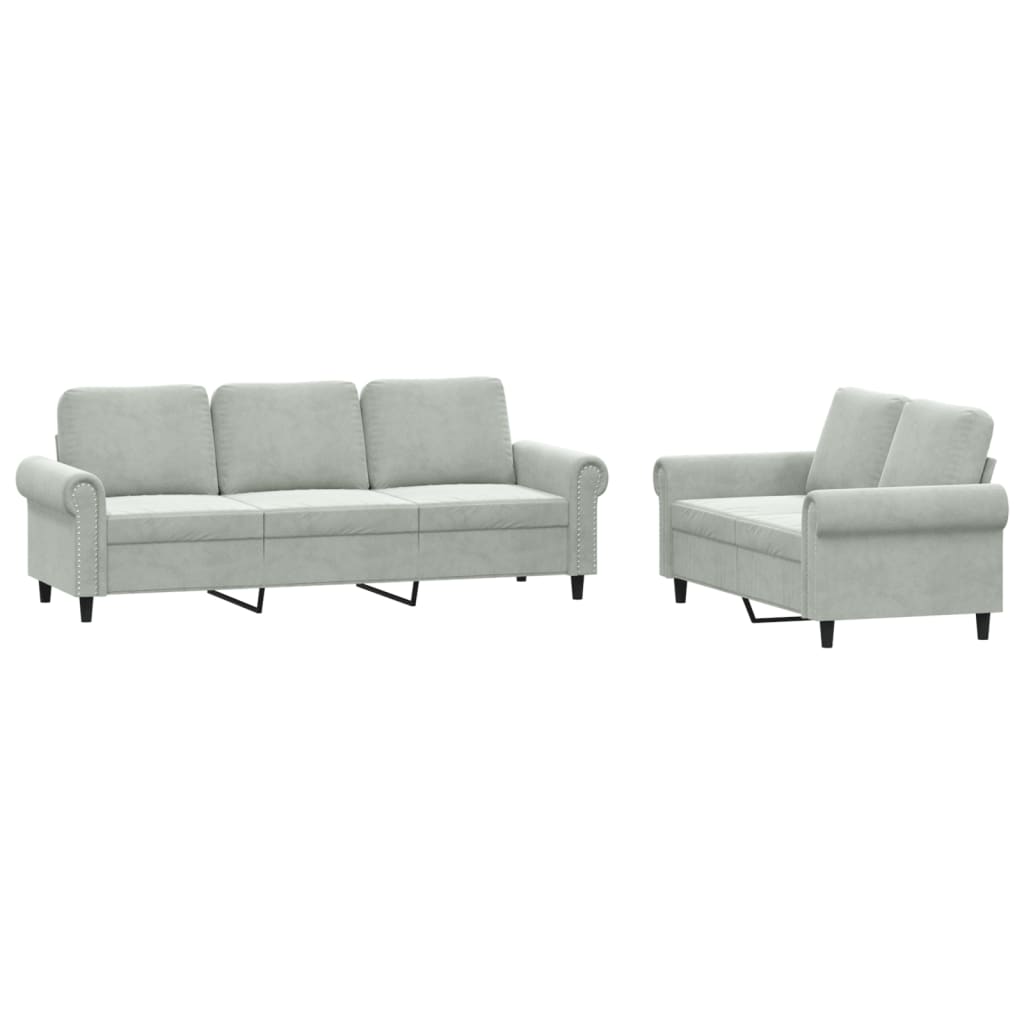 Ensemble de canapés 2 pcs avec coussins Gris clair Velours - XIOS