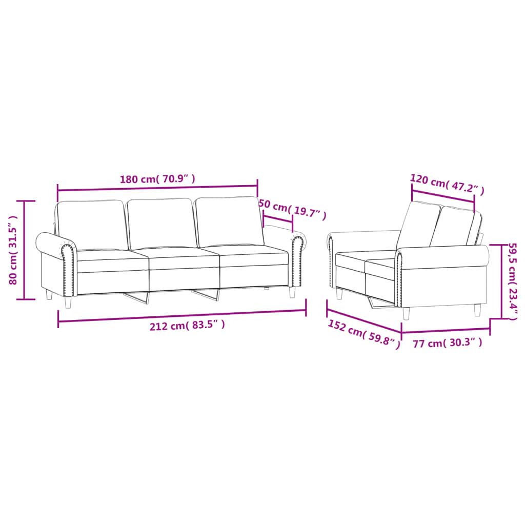 Ensemble de canapés 2 pcs avec coussins Gris clair Velours - XIOS