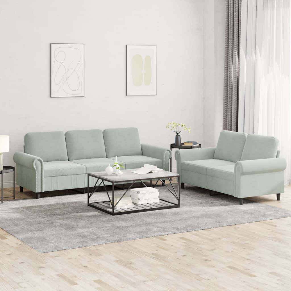 Ensemble de canapés 2 pcs avec coussins Gris clair Velours - XIOS