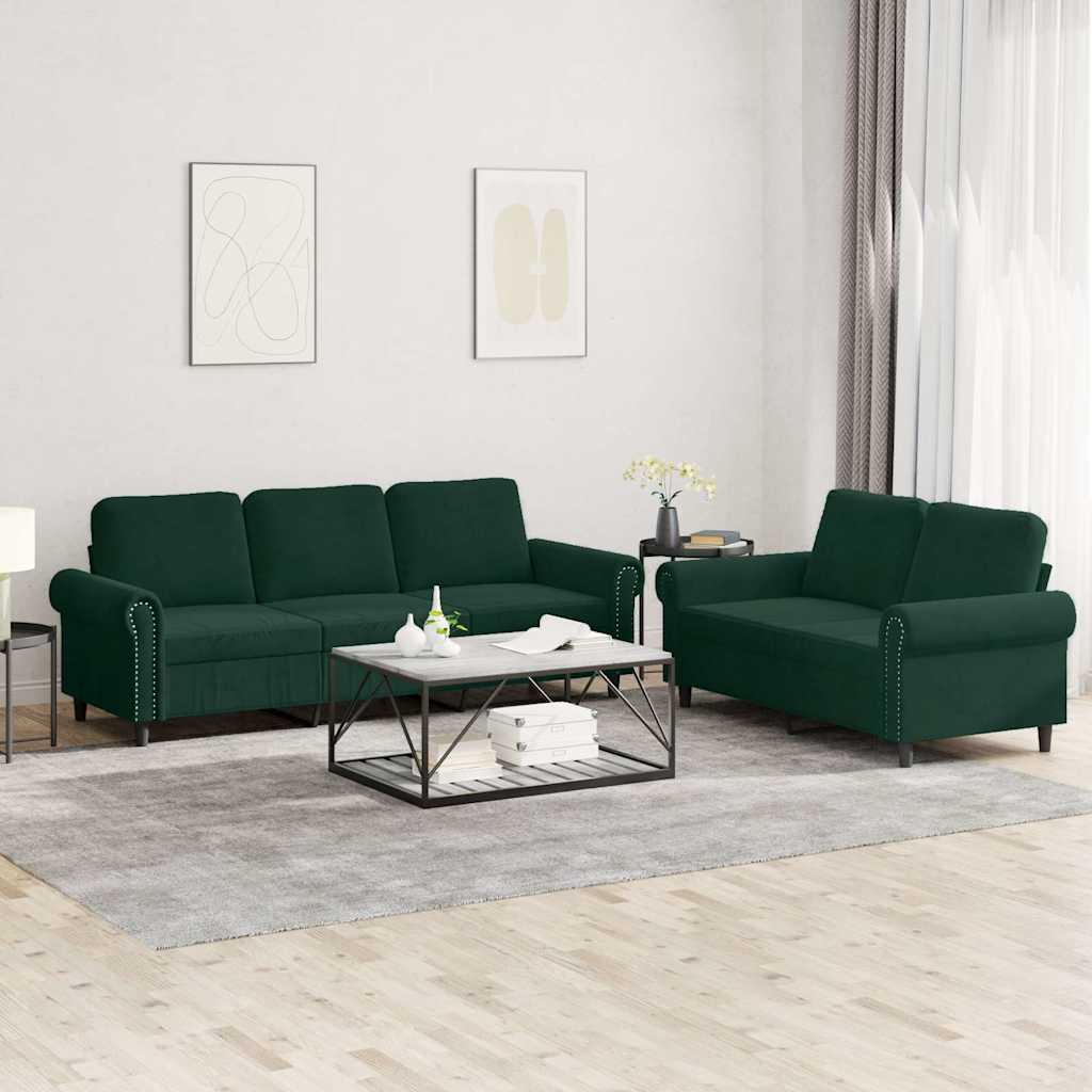 Ensemble de canapés 2 pcs avec coussins Vert foncé Velours