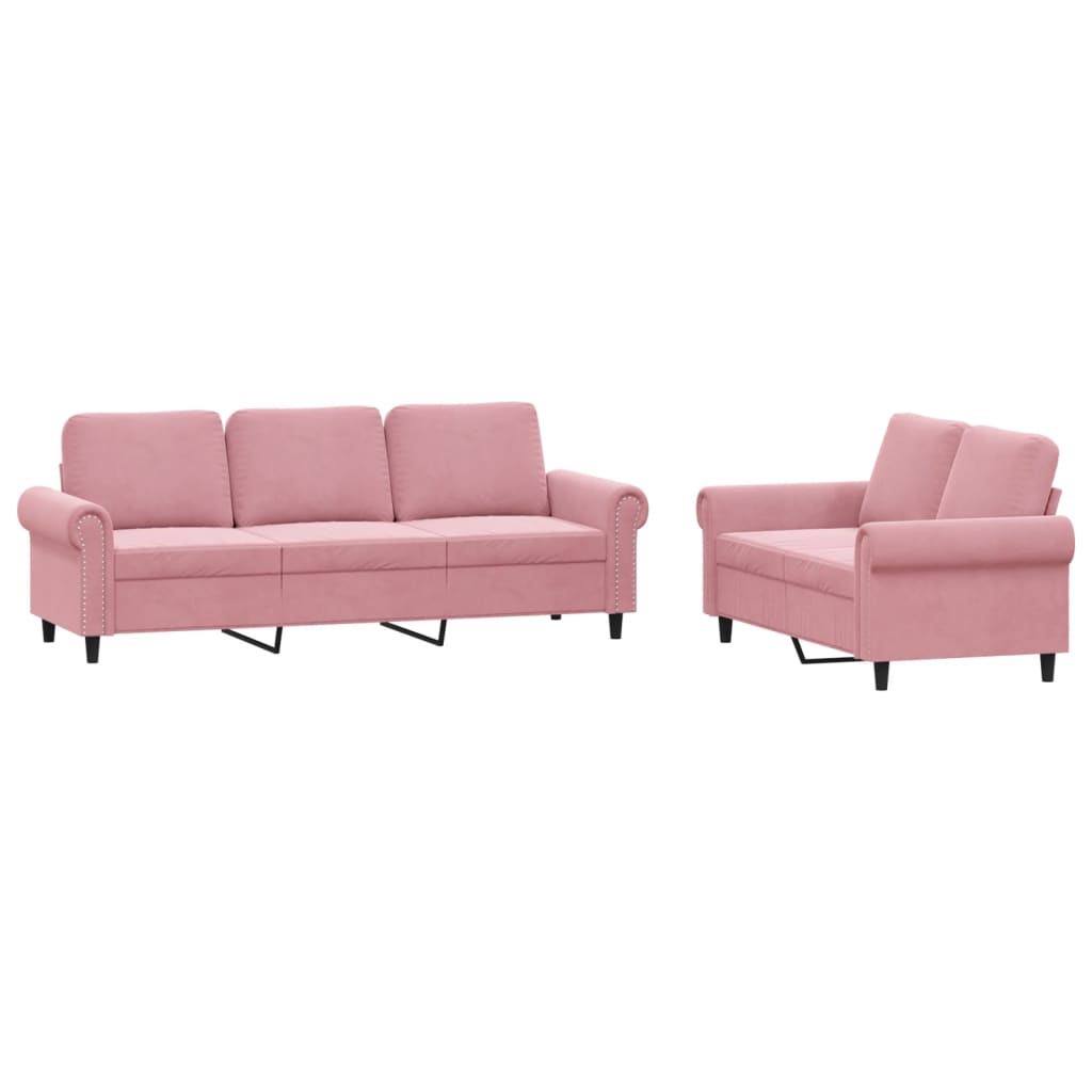 Ensemble de canapés 2 pcs avec coussins Rose Velours - XIOS