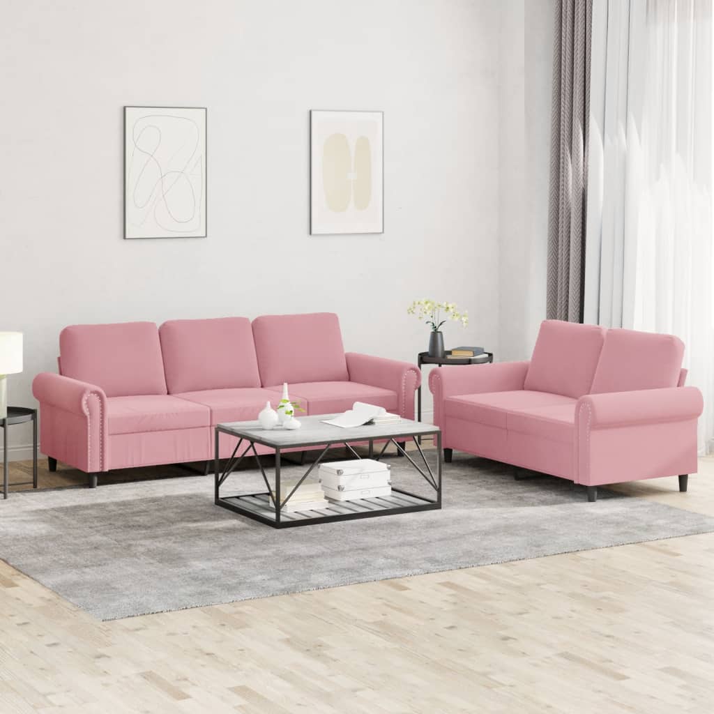 Ensemble de canapés 2 pcs avec coussins Rose Velours - XIOS