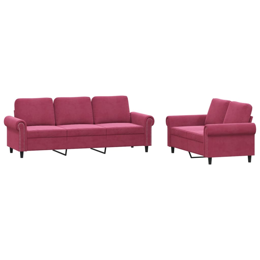 Ensemble de canapés 2 pcs avec coussins Rouge bordeaux Velours - XIOS