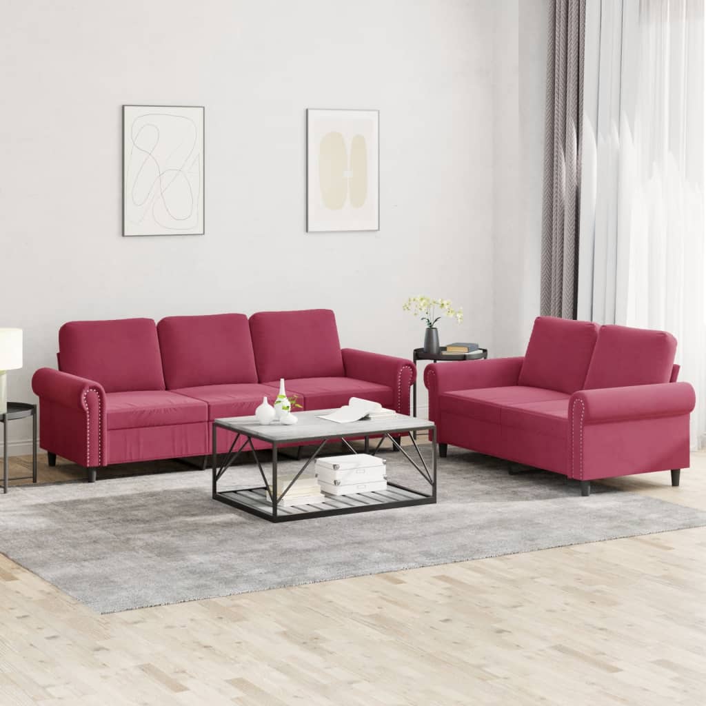 Ensemble de canapés 2 pcs avec coussins Rouge bordeaux Velours - XIOS