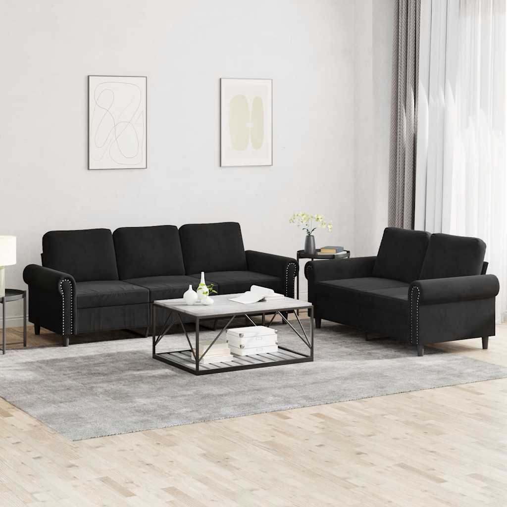 Ensemble de canapés 2 pcs avec coussins Noir Velours - XIOS