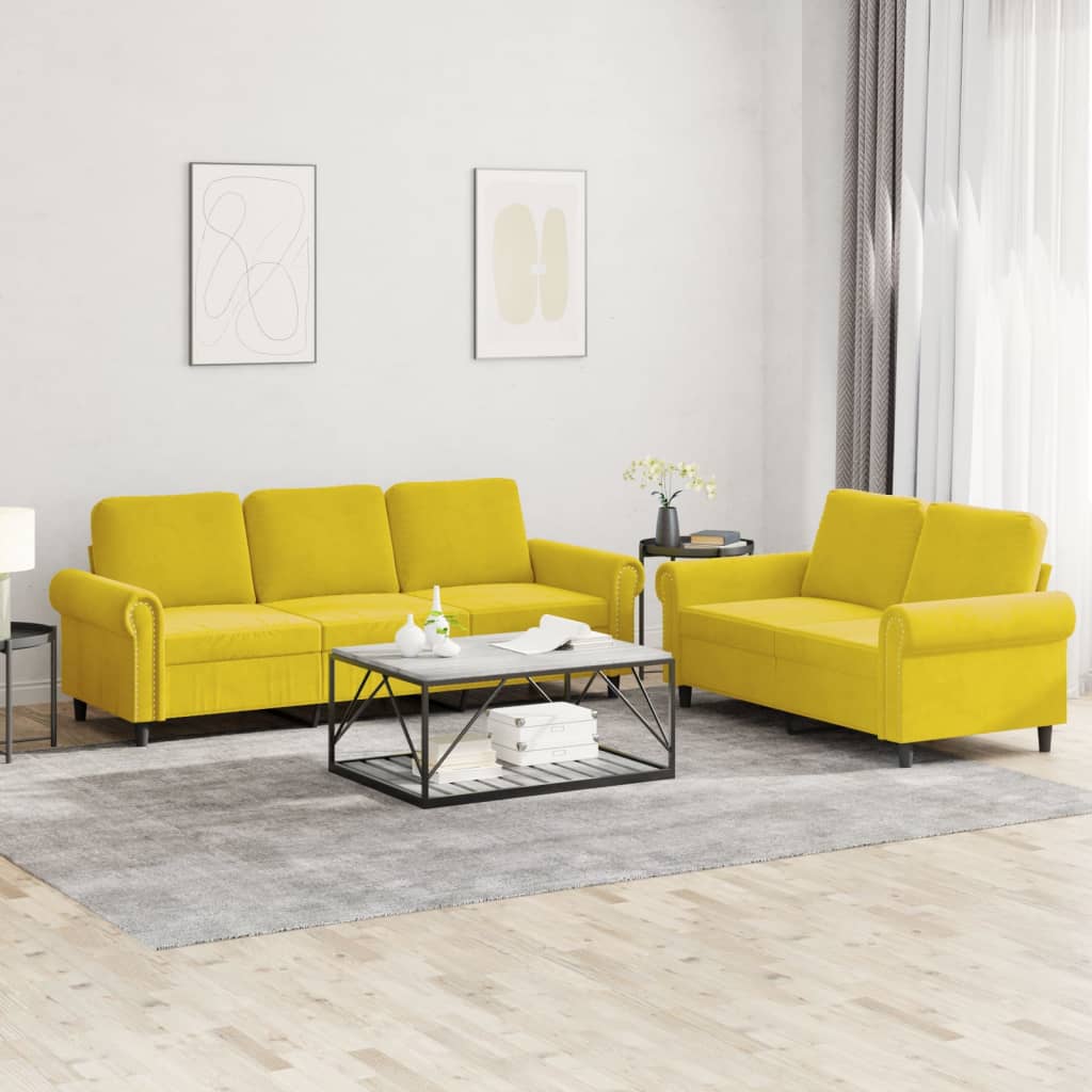 Ensemble de canapés 2 pcs avec coussins Jaune Velours - XIOS