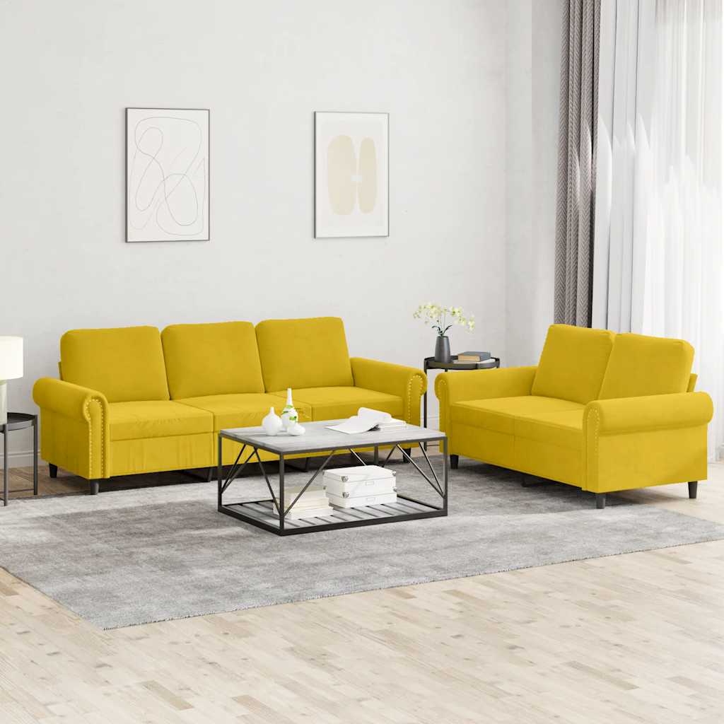 Ensemble de canapés 2 pcs avec coussins Jaune Velours - XIOS