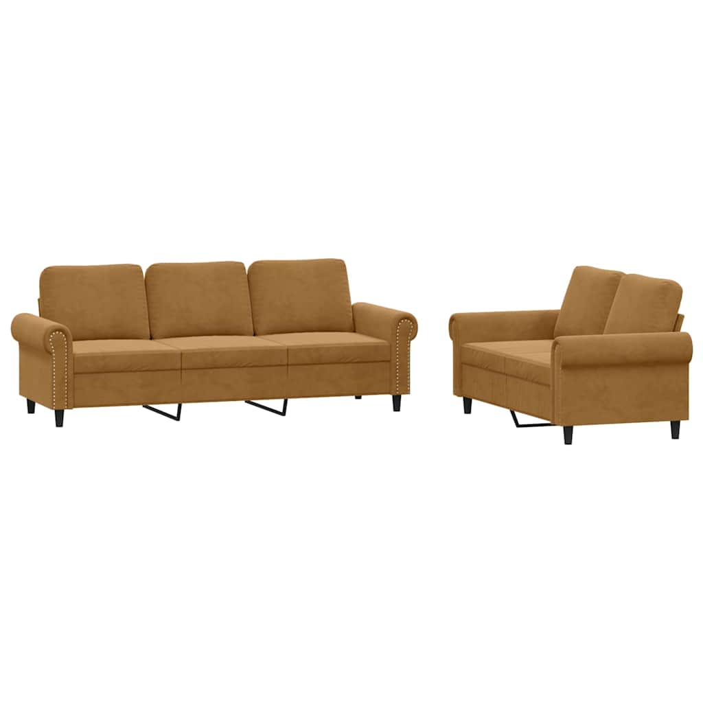Ensemble de canapés 2 pcs avec coussins Marron Velours - XIOS