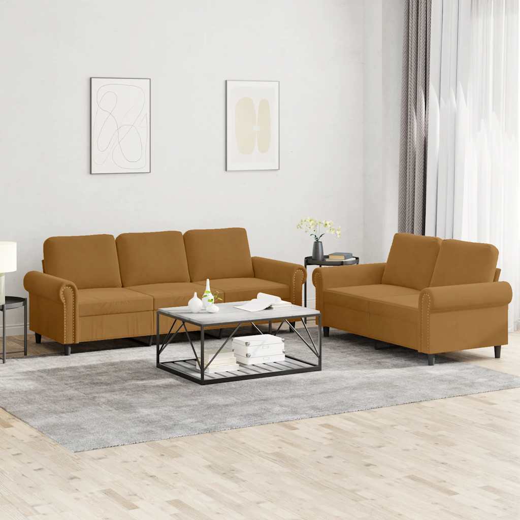 Ensemble de canapés 2 pcs avec coussins Marron Velours - XIOS