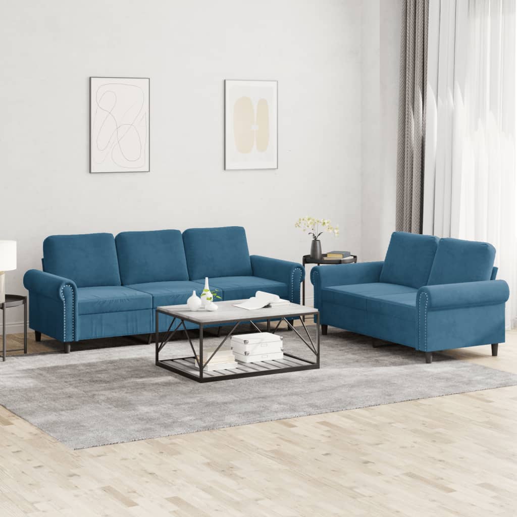 Ensemble de canapés 2 pcs avec coussins Bleu Velours - XIOS