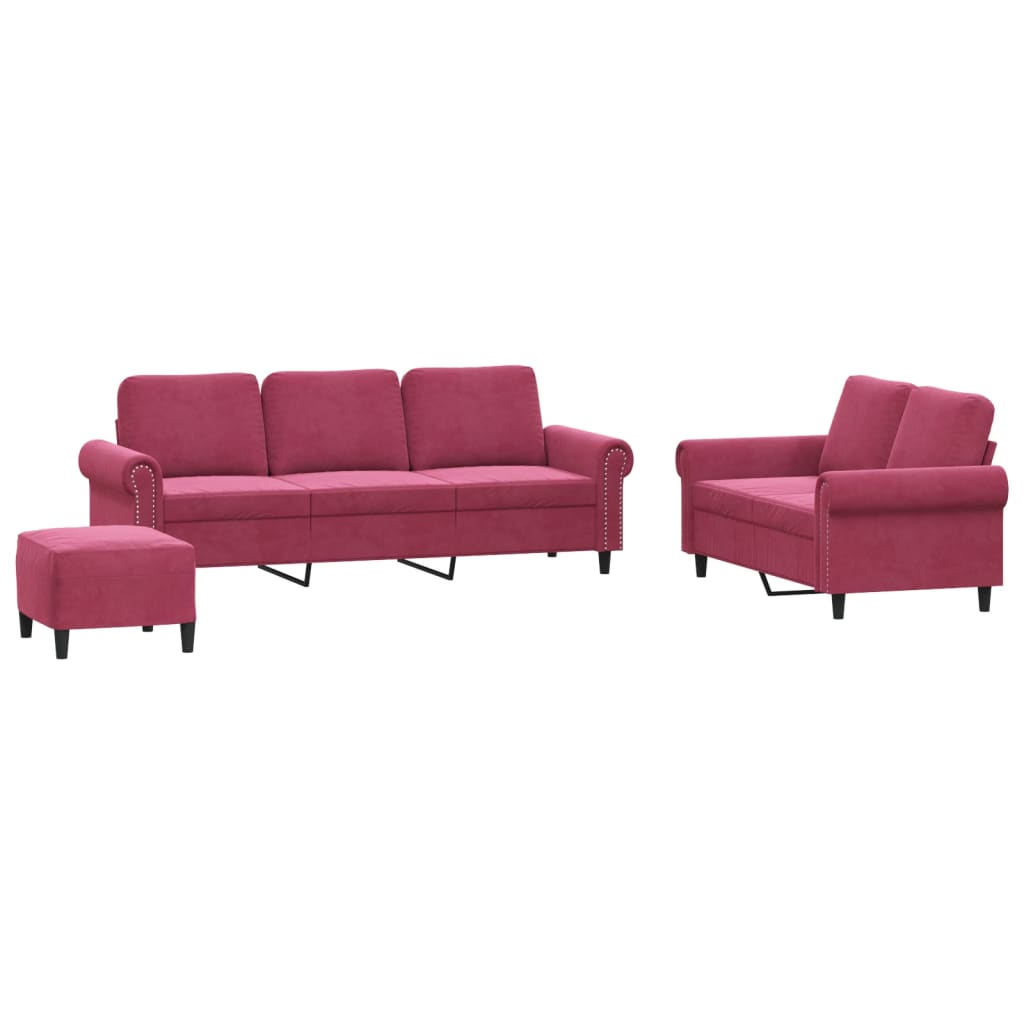 Ensemble de canapés 3 pcs avec coussins Rouge bordeaux Velours - XIOS