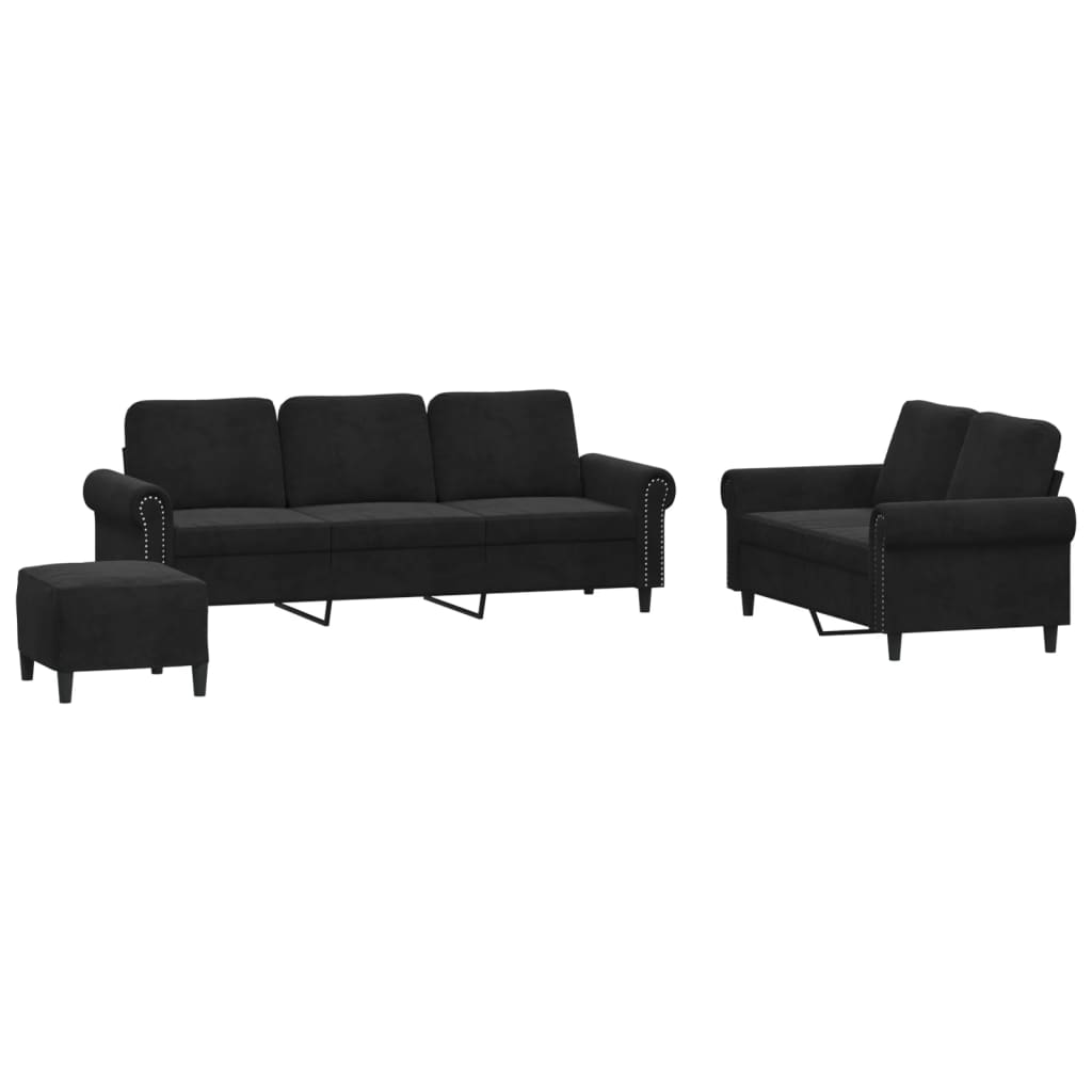 Ensemble de canapés 3 pcs avec coussins Noir Velours - XIOS