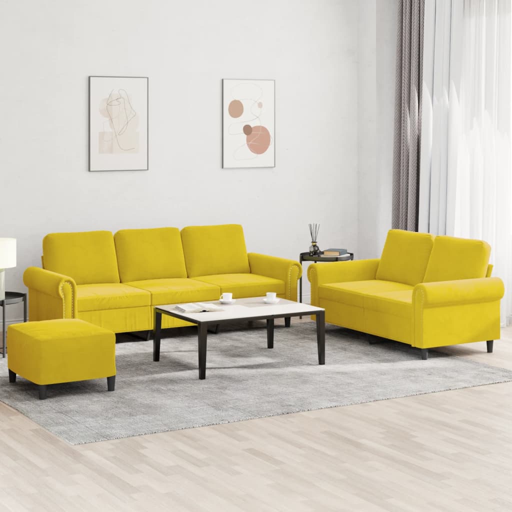 Ensemble de canapés 3 pcs avec coussins Jaune Velours - XIOS