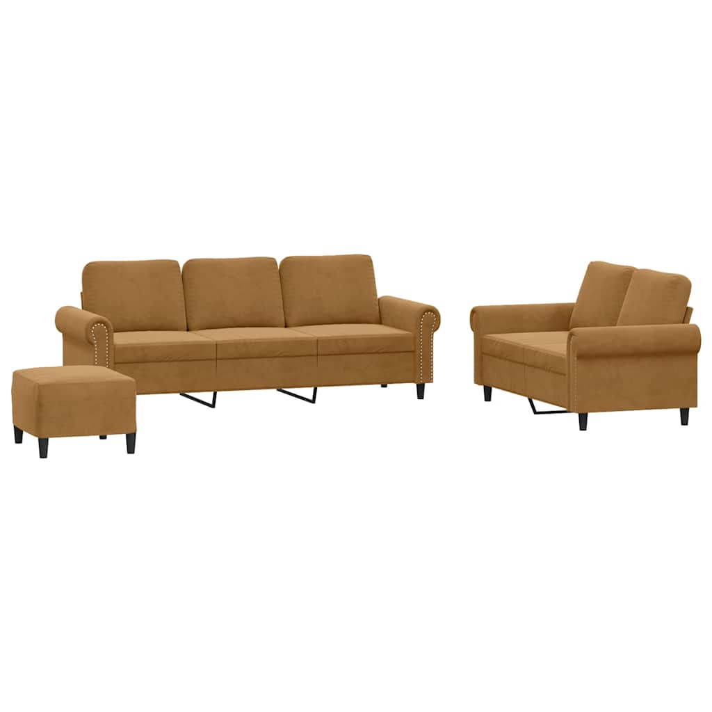 Ensemble de canapés 3 pcs avec coussins Marron Velours - XIOS