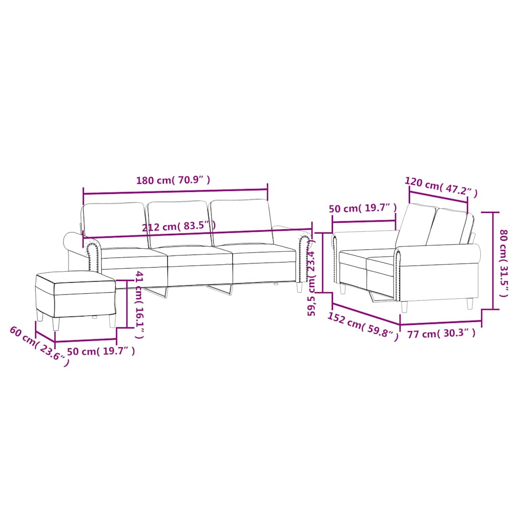 Ensemble de canapés 3 pcs avec coussins Marron Velours - XIOS