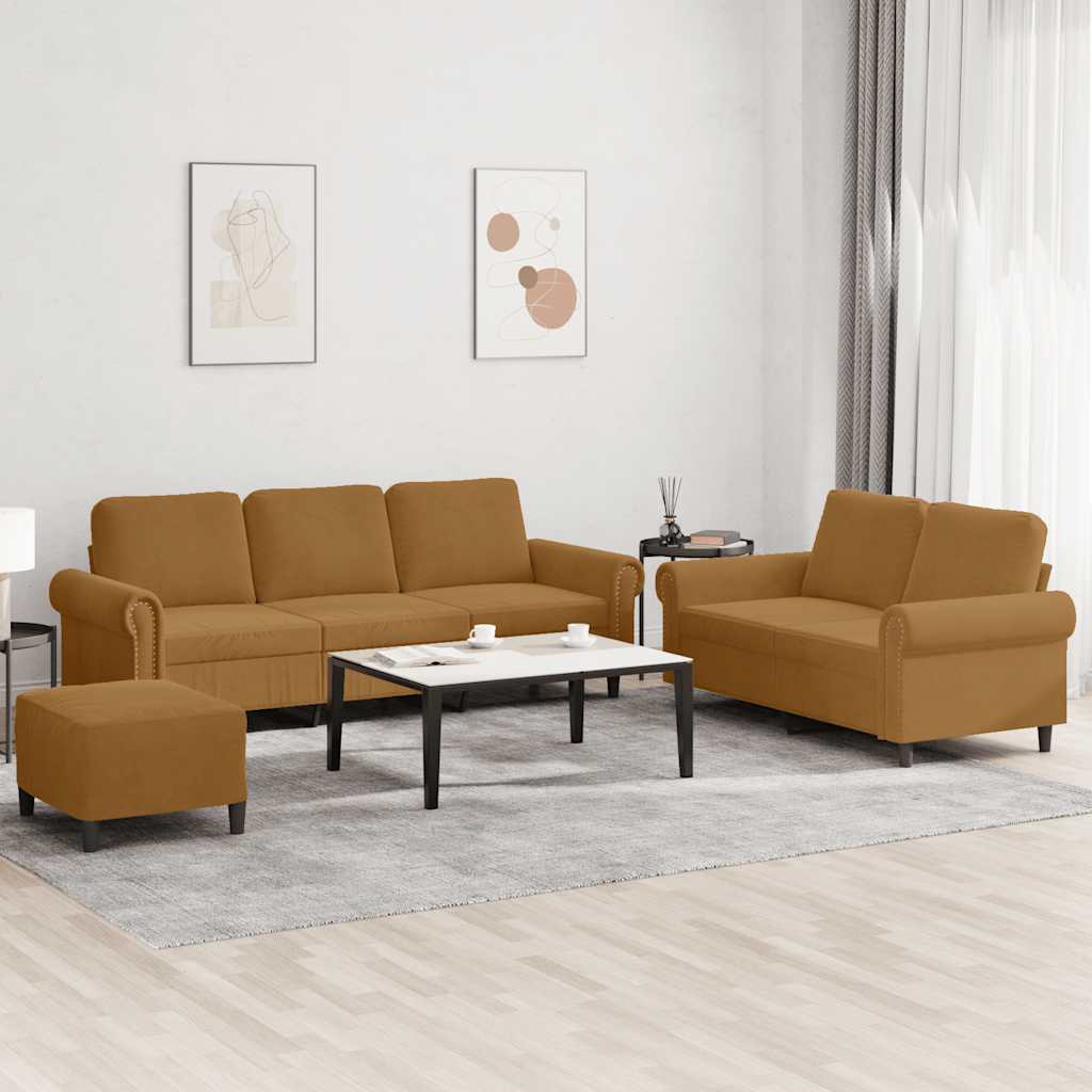 Ensemble de canapés 3 pcs avec coussins Marron Velours - XIOS