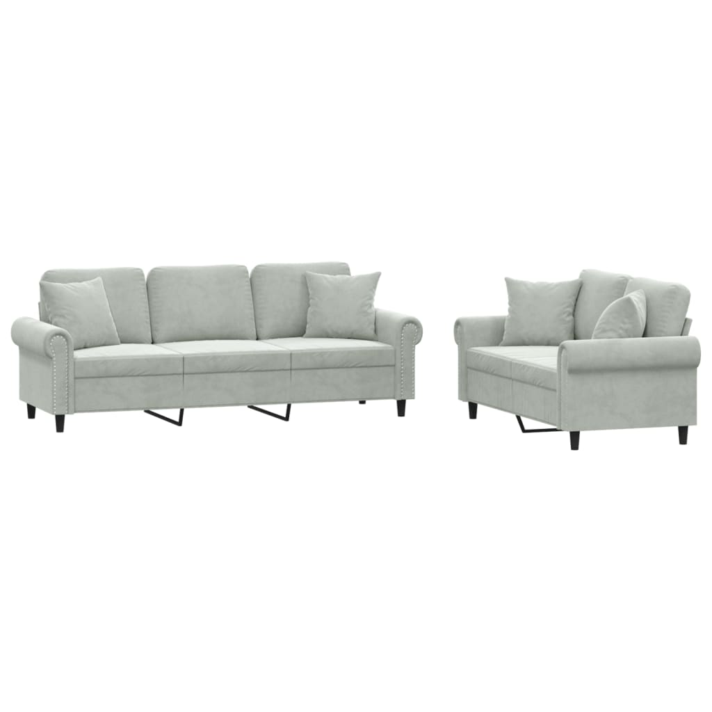 Ensemble de canapés 2 pcs avec coussins gris clair velours - XIOS