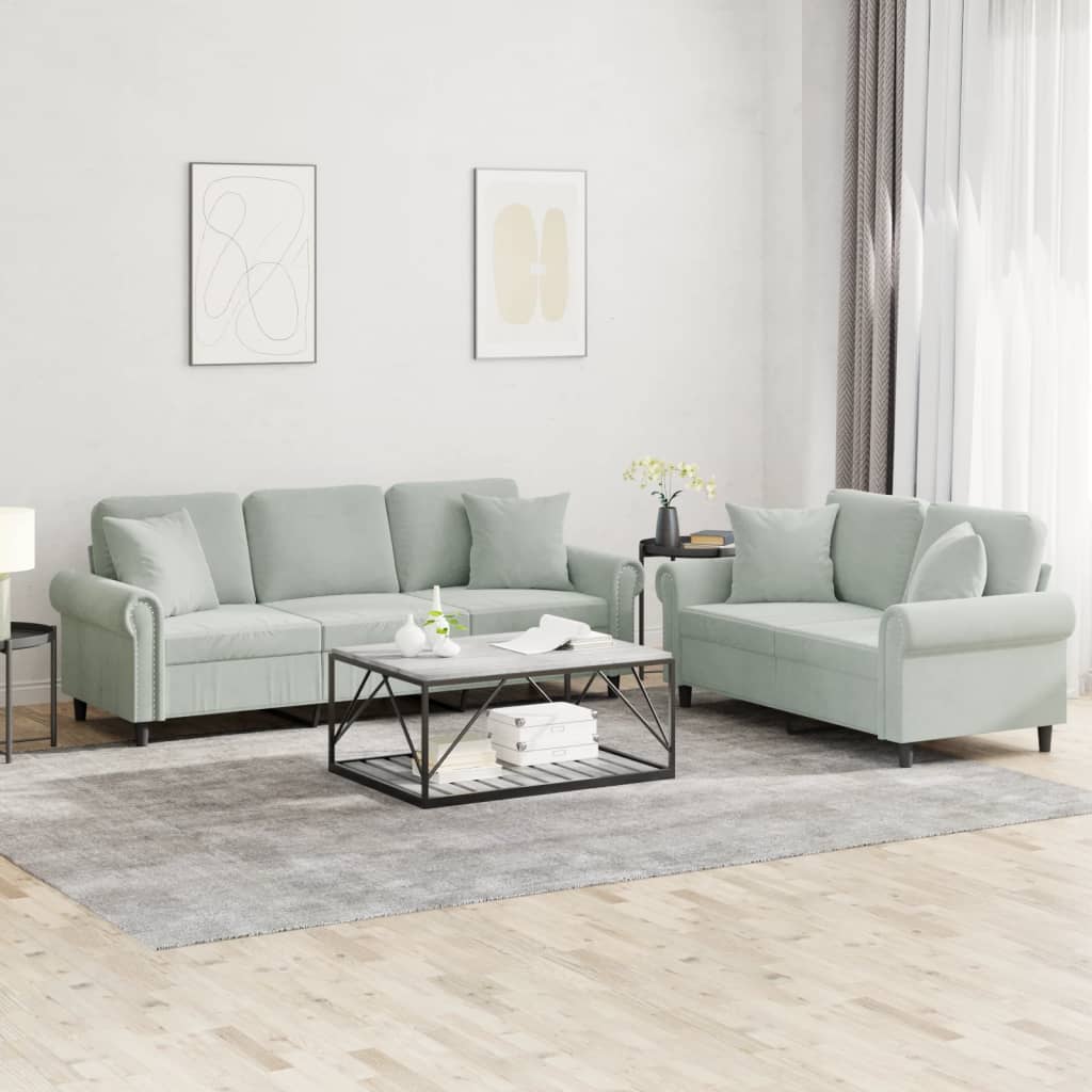 Ensemble de canapés 2 pcs avec coussins gris clair velours - XIOS