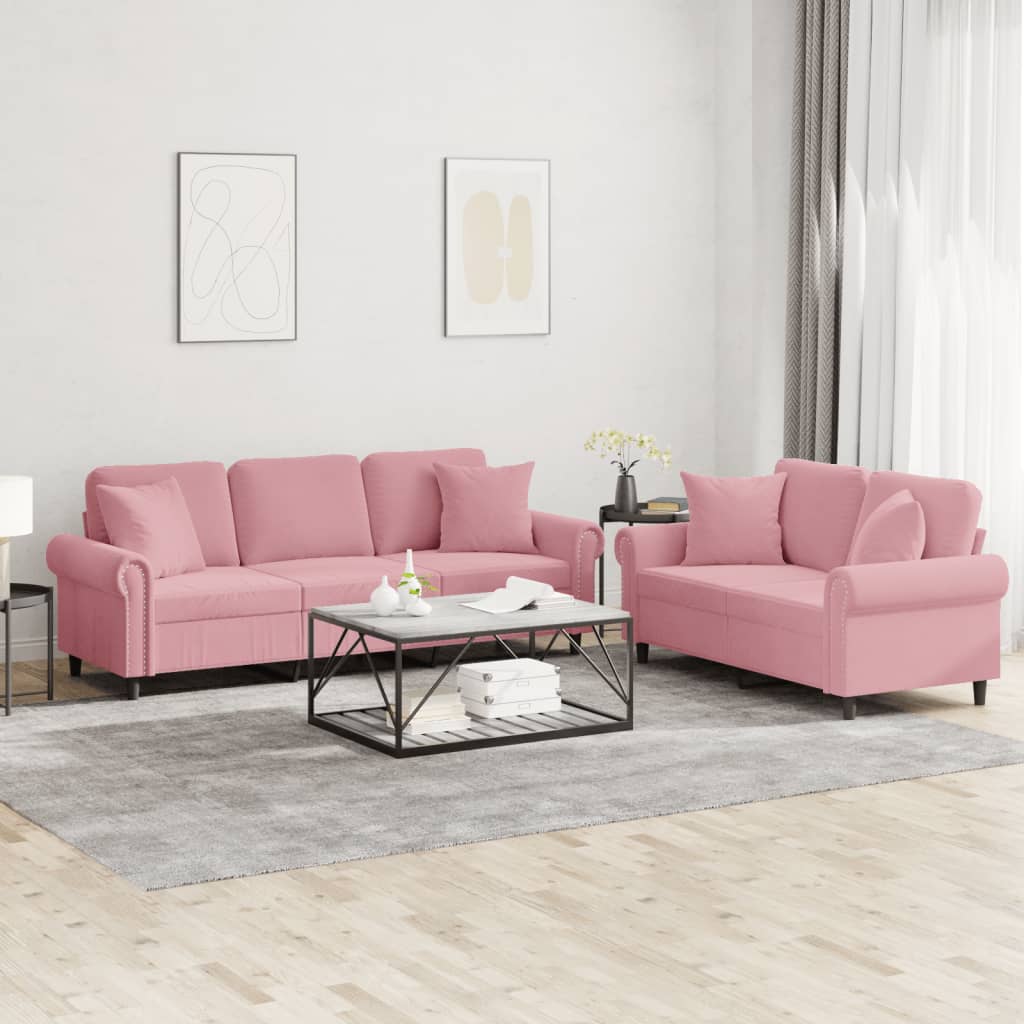 Ensemble de canapés 2 pcs avec coussins rose velours
