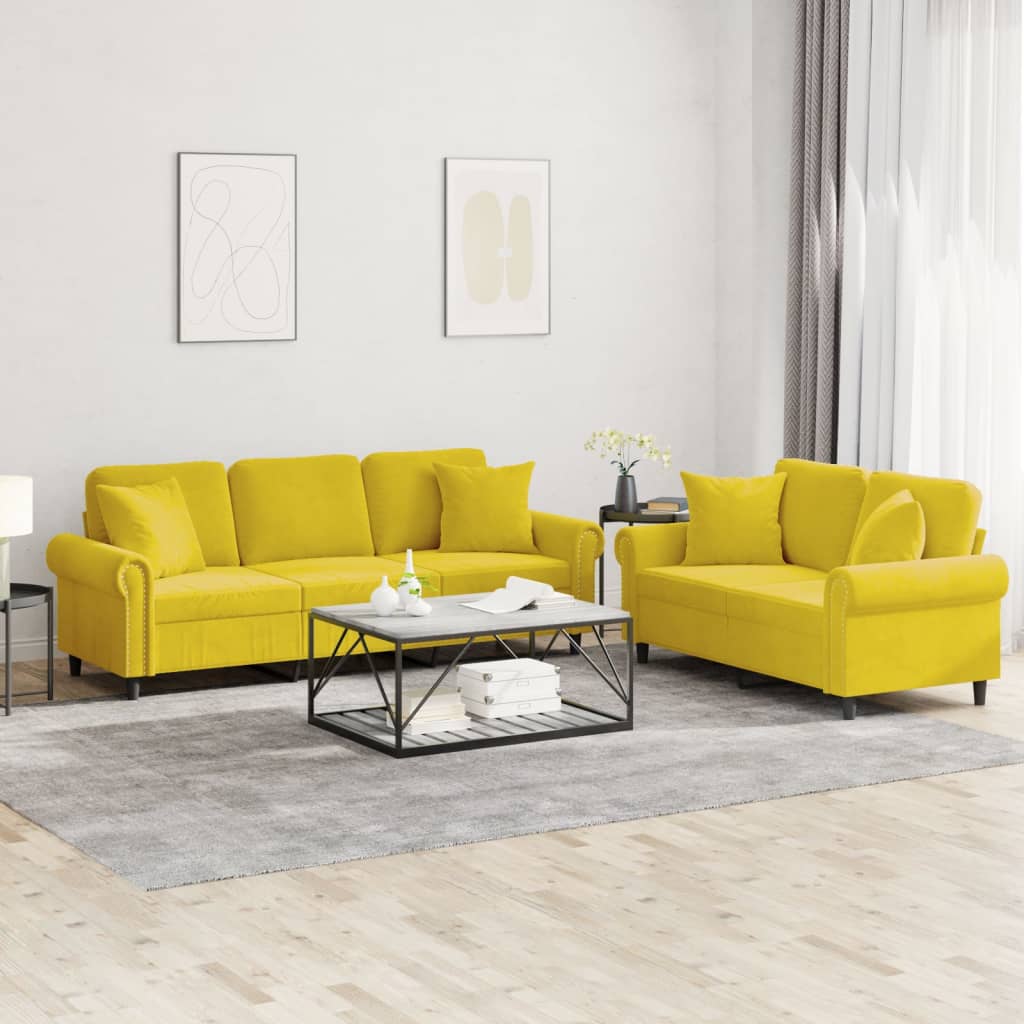 Ensemble de canapés 2 pcs avec coussins jaune velours - XIOS