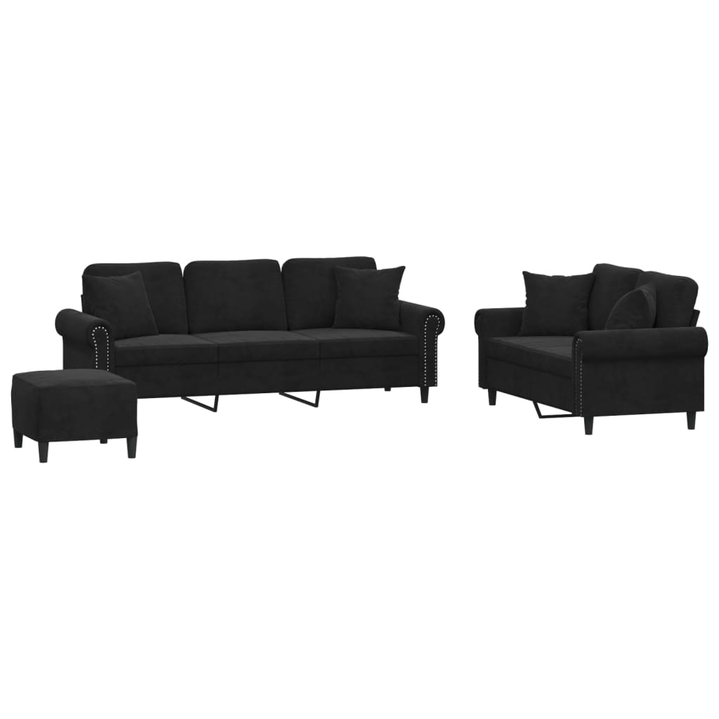 Ensemble de canapés 3 pcs avec coussins noir velours - XIOS