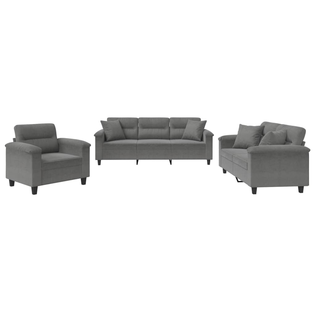 Ensemble de canapés 3 pcs coussins Gris foncé Tissu microfibre - XIOS