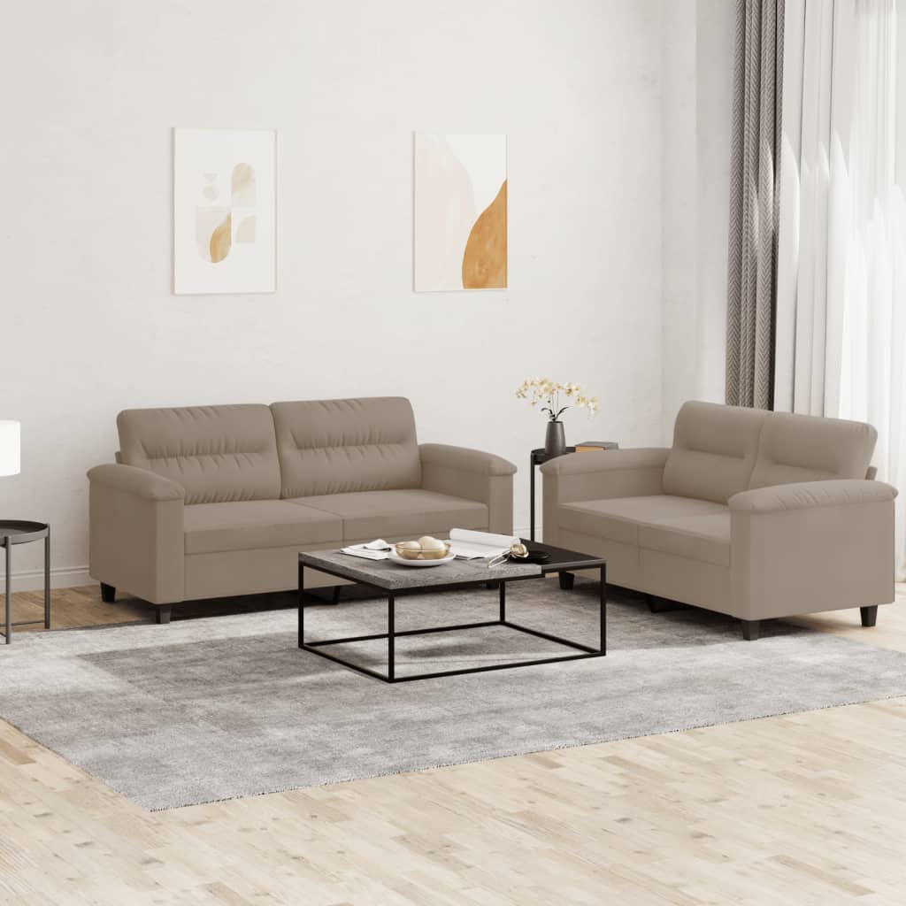 Ensemble de canapés 2 pcs avec coussins taupe tissu microfibre - XIOS