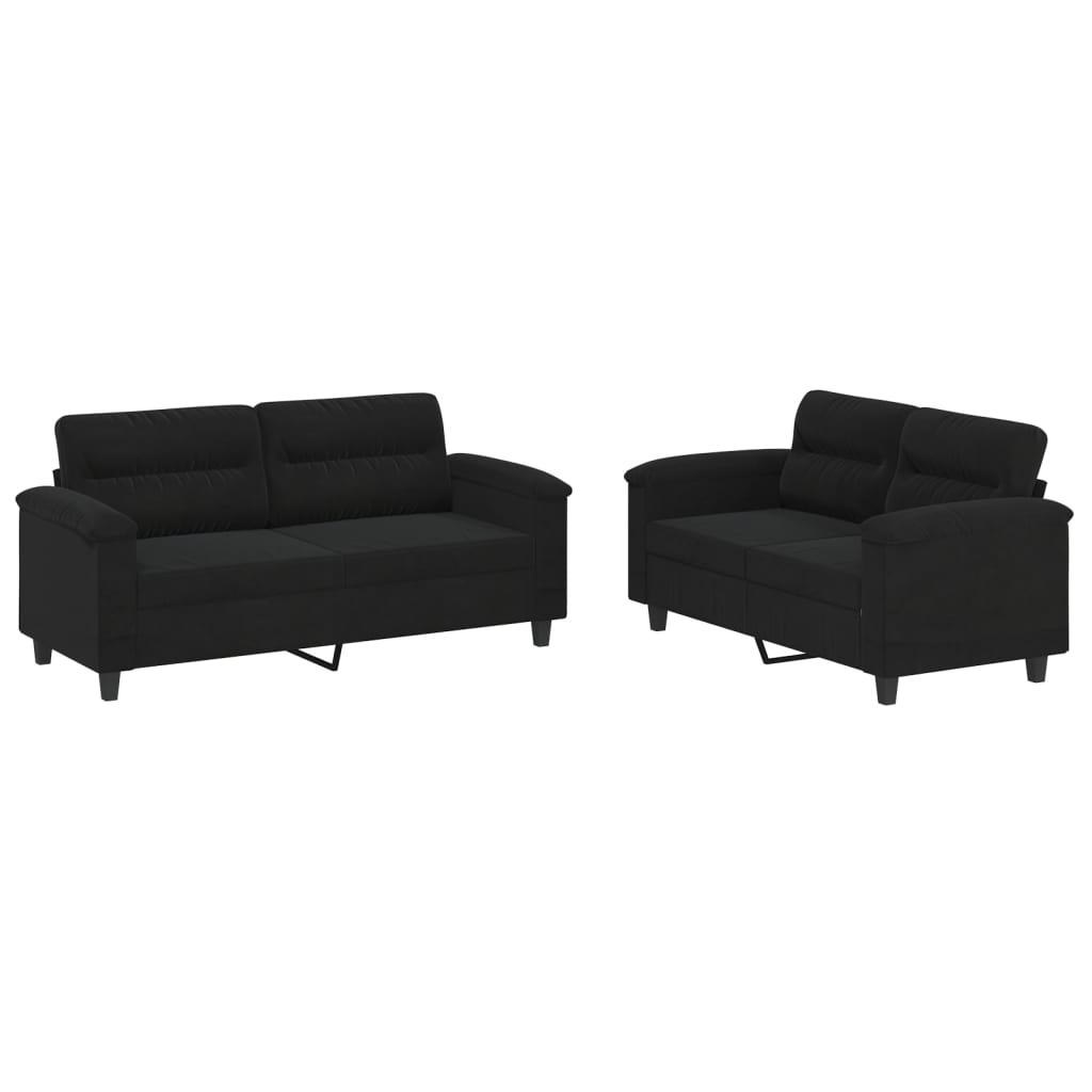 Ensemble de canapés 2 pcs avec coussins noir tissu microfibre - XIOS