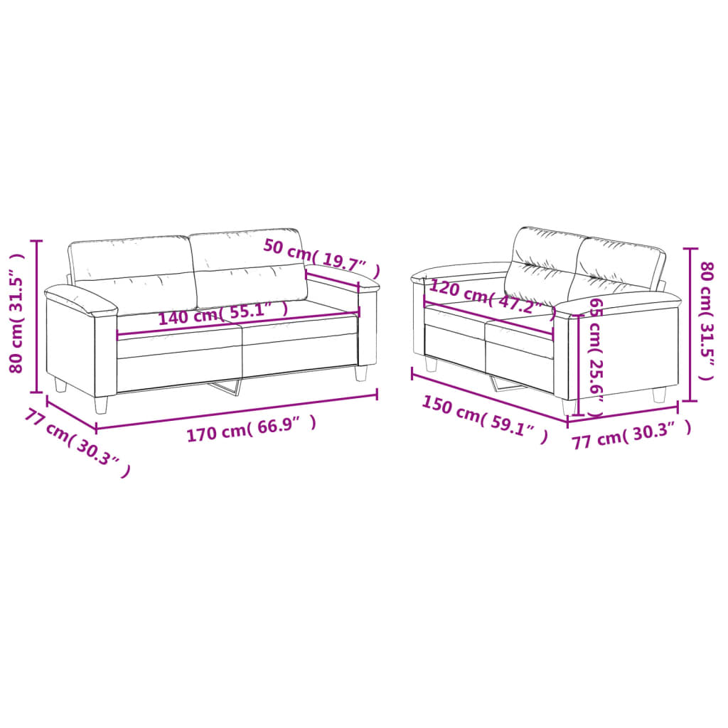Ensemble de canapés 2 pcs avec coussins noir tissu microfibre - XIOS