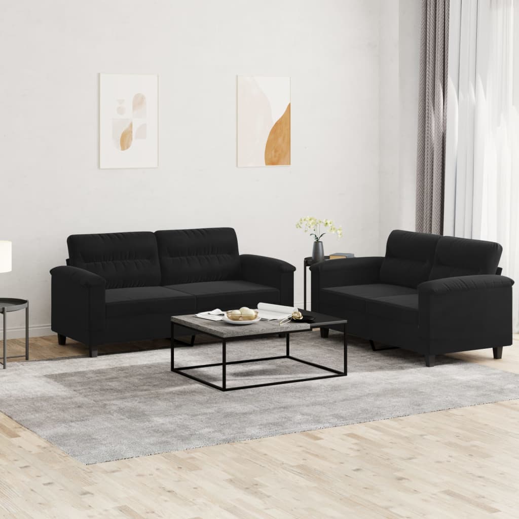 Ensemble de canapés 2 pcs avec coussins noir tissu microfibre - XIOS