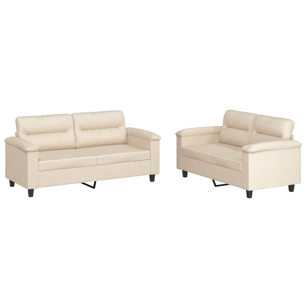 Ensemble de canapés 2 pcs avec coussins beige tissu microfibre - XIOS