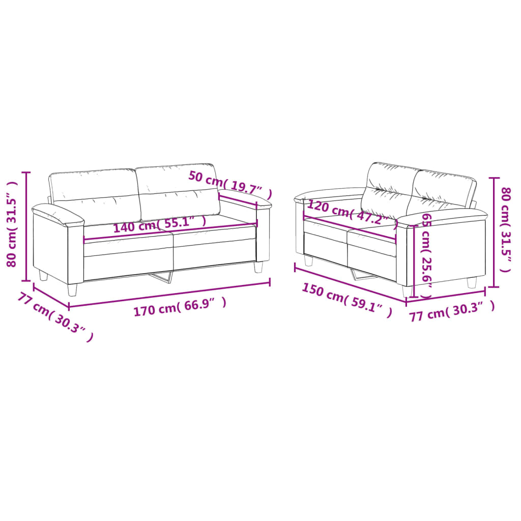 Ensemble de canapés 2 pcs avec coussins beige tissu microfibre - XIOS