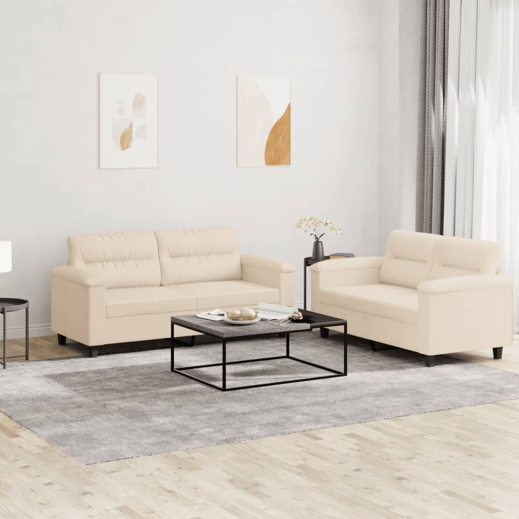 Ensemble de canapés 2 pcs avec coussins beige tissu microfibre - XIOS