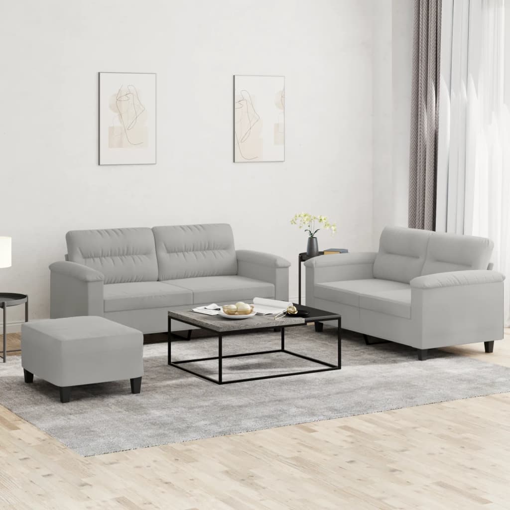 Ensemble de canapés 3 pcs coussins gris clair tissu microfibre