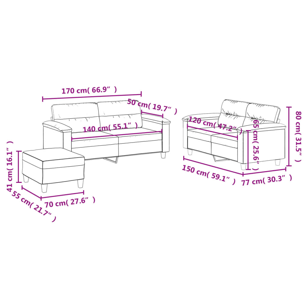 Ensemble de canapés 3 pcs avec coussins noir tissu microfibre - XIOS