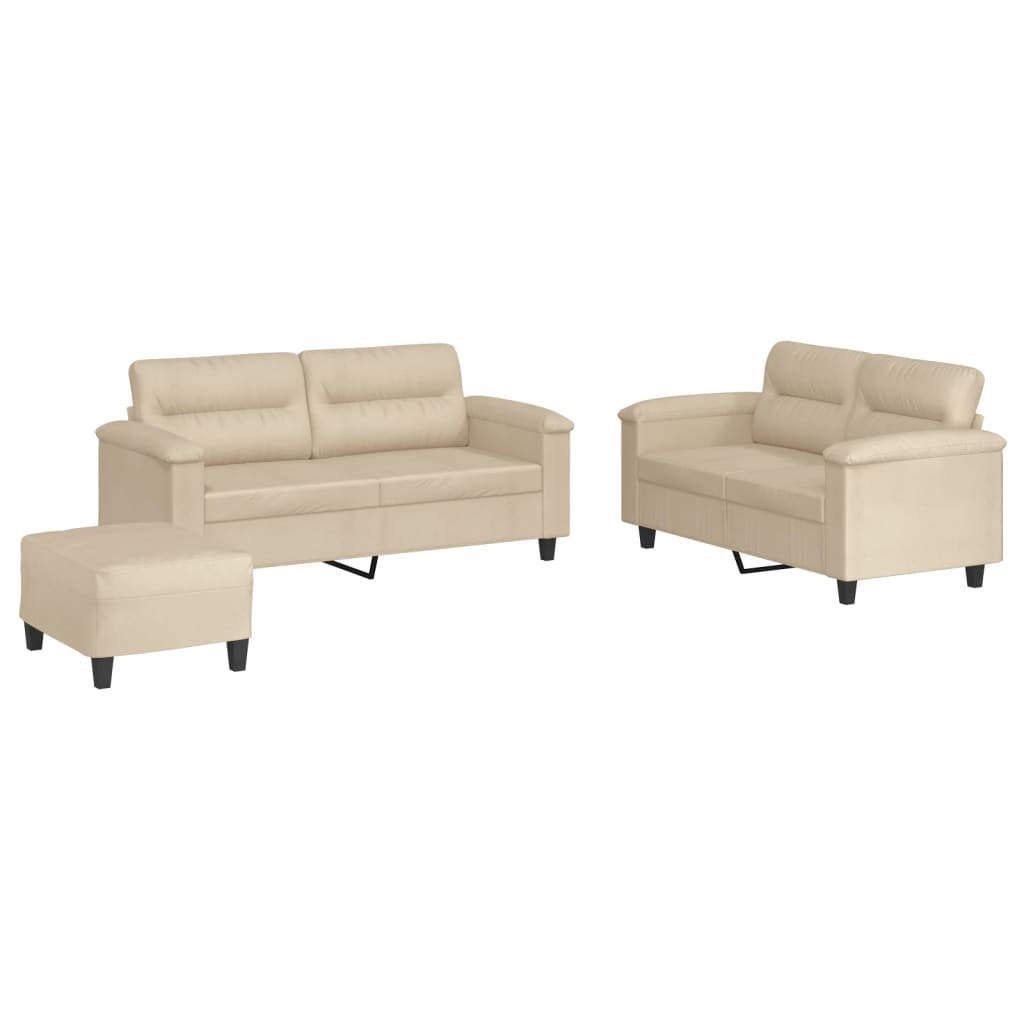 Ensemble de canapés 3 pcs avec coussins crème tissu microfibre