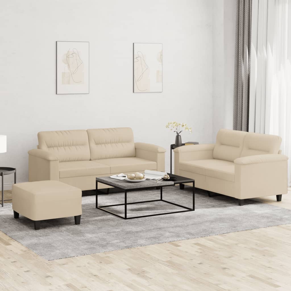 Ensemble de canapés 3 pcs avec coussins crème tissu microfibre