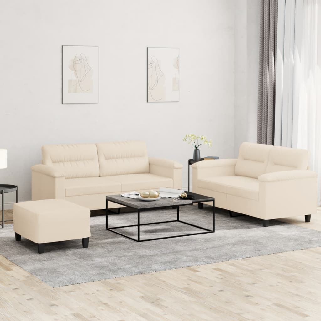 Ensemble de canapés 3 pcs avec coussins beige tissu microfibre - XIOS