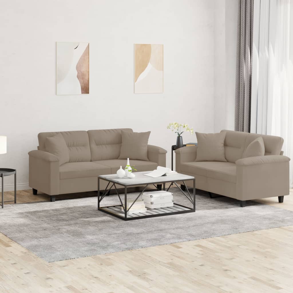 Ensemble de canapés 2 pcs avec coussins Taupe Tissu microfibre - XIOS