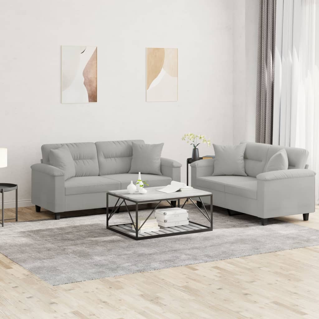 Ensemble de canapés 2 pcs coussins Gris clair Tissu microfibre - XIOS