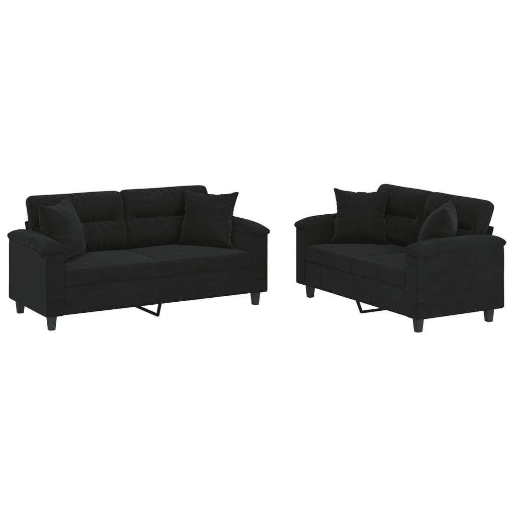 Ensemble de canapés 2 pcs avec coussins Noir Tissu microfibre - XIOS