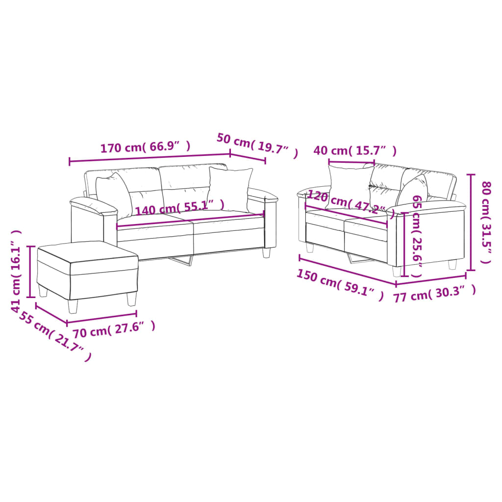 Ensemble de canapés 3 pcs avec coussins Taupe Tissu microfibre